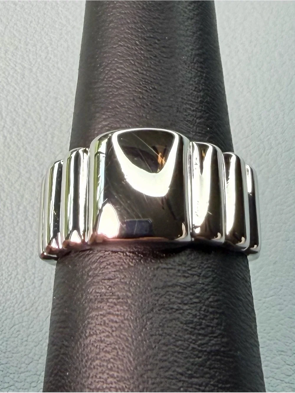 Polished Silver-Tone Men's Open Cuff Ring